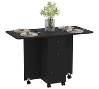 HOMCOM Folding Dining Table, Drop Leaf Table With Storage Drawers - Black