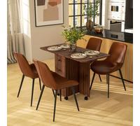 Homcom Folding Dining Table, Drop Leaf Table With Drawers Distressed Brown