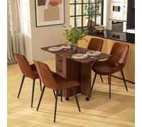 HOMCOM Folding Dining Table, Drop Leaf Table With Drawers Brown