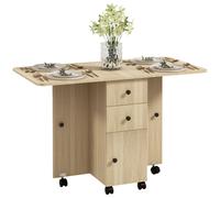 Folding Dining Table Rolling Kitchen Table With Storage Drawers HOMCOM Natural One Size