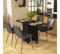 HOMCOM Folding Dining Table, Drop Leaf Table With Drawers Distressed Black, Black