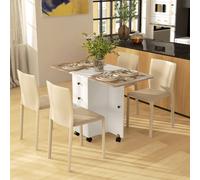 Homcom Folding Dining Table For 4-6 Drop Leaf Table On Wheels Oak And White