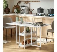 HOMCOM Folding Dining Table, Drop Leaf Table with Open Compartments, White, White