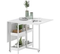 HOMCOM Folding Dining Table, Drop Leaf Table with Open Compartments - White
