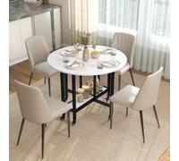 Homcom Folding Dining Table, Drop Leaf Table With Open Shelf, White Marble