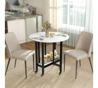 HOMCOM Folding Dining Table, Drop Leaf Table with Open Shelf, White Marble - 80 x 80 x 75 cm