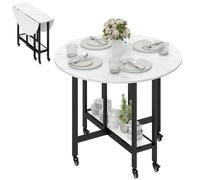 HOMCOM Folding Dining Table, Drop Leaf Table with Open Shelf, White Marble | Size: 100 cm x 100 cm HOMCOM White 100 cm x 100 cm