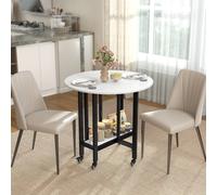 Homcom Folding Dining Table, Drop Leaf Table With Open Shelf, White Marble White 80cm x 80cm