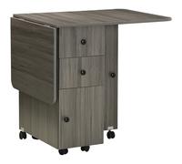 HOMCOM Folding Dining Table for 4-6, Rolling Drop Leaf Table with Storage Drawers, Cabinet and Open Shelf, Extendable Kitchen Table on Wheels, Grey