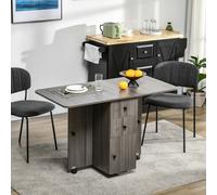 HOMCOM Folding Dining Table, Drop Leaf Table With Storage Drawers Grey