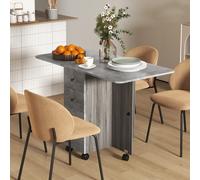 HOMCOM Folding Dining Table, Drop Leaf Table With Storage Drawers Grey Marble, Grey