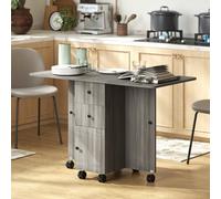 Homcom Folding Dining Table For 4-6 Drop Leaf Table On Wheels Grey