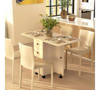 HOMCOM Folding Dining Table for 4-6 Drop Leaf Table on Wheels Natural Wood