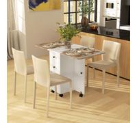 Homcom Folding Dining Table For 4-6 Drop Leaf Table On Wheels Oak And White