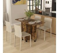 HOMCOM Folding Dining Table for 4-6 Drop Leaf Table on Wheels Rustic Brown