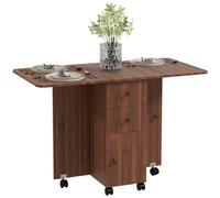 HOMCOM Folding Dining Table for 4-6, Rolling Drop Leaf Table on Wheels with Storage Drawers, Cabinet and Open Shelf for Kitchen, Dining Room, Distressed Brown