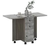HOMCOM Folding Dining Table for 4-6, Rolling Drop Leaf Table on Wheels with Storage Drawers, Cabinet and Open Shelf for Kitchen, Dining Room Grey Marble Effect