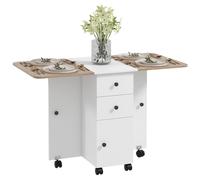HOMCOM Folding Dining Table for 4-6, Rolling Drop Leaf Table on Wheels with Storage Drawers, Cabinet and Open Shelf for Kitchen, Dining Room White and Oak