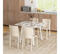 Extendable Kitchen Table for 2-4, Folding Drop Leaf Dining Table, White