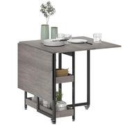 HOMCOM Folding Dining Table, Industrial Drop Leaf Table with Open Compartments for Small Spaces, Kitchen, Dining Room, Grey