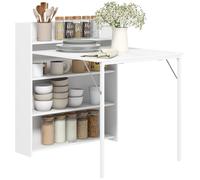 HOMCOM Folding Dining Table, Kitchen Table with Shelves White, White