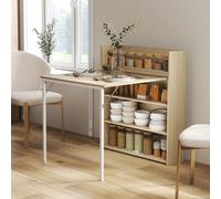 Homcom Folding Dining Table, Kitchen Table With Shelves Oak Wood Effect