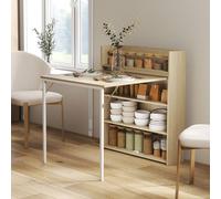 HOMCOM Folding Dining Table, Kitchen Table with Shelves Oak Wood Effect