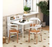 HOMCOM Folding Dining Table, Kitchen Table with Shelves White, White