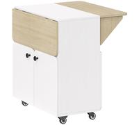 HOMCOM Folding Dining Table, Rolling Drop Leaf Table with Hidden Shelf & Cabinet for Dining Room, Small Spaces, White