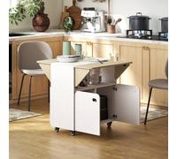 HOMCOM Folding Dining Table, Rolling Drop Leaf Table with Hidden Shelf in White HOMCOM White