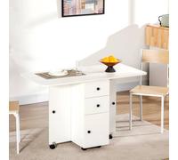 Homcom Folding Dining Table on Wheels 3 Drawers White