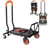HOMCOM Folding Hand Truck, Steel, 2-in-1, Black and Orange | Multi-Purpose Foldable Trolley on Wheels, Sack Truck Moving Trolley, Foldable Base, 120kg
