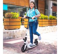 HOMCOM Folding Kick Scooter Hight-Adjustable Urban Scooter w/Rear Brake, Double Shock Absorption System & 2 Big Wheels, For 14+ Teens Adult, White