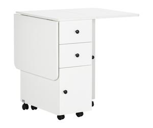 HOMCOM Folding Kitchen Table for 4-6, Rolling Drop Leaf Dining Table with Storage Drawers, Cabinet and Open Shelf, Wheels, White Aosom UK