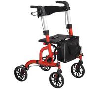 Homcom Folding Lightweight Walking Frame With Seat And Backrest, Brakes, Red Red