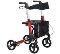 Homcom Folding Rollator Walker W/ Seat Storage Bag, Red