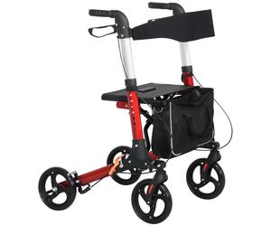 HOMCOM Folding Rollator Walker w/ Seat & Backrest, Lightweight Walking Frame w/ 6 Adjustable Handle Height, Aluminum rallator, Red Aosom UK