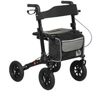 HOMCOM Folding Rollator Walker with Padded Seat, Backrest for Seniors Black | Lightweight Walking Frame with Storage Bag, Dual Brakes, All-terrain Wheels, Adjustable Handle Height, 4 Wheeled Walker