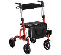 HOMCOM Folding Rollator Walker with Seat and Backrest for Seniors Red