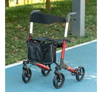 HOMCOM Folding Rollator Walker with Seat and Backrest, Lightweight Walking Frame with Detachable Storage Bag, Dual Brakes, Adjustable Handle Height, 4 Wheeled Walker for Seniors, Handicapped, Red Red