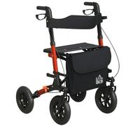 HOMCOM Folding Rollator Walker with Seat and Wheels Adjustable Handle Red | Lightweight Walking Frame, 4 Wheeled Walker, for Seniors, Adults