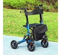 HOMCOM Folding Rollator Walker with Seat, Backrest, Bag, 4 Wheels, Blue, Blue