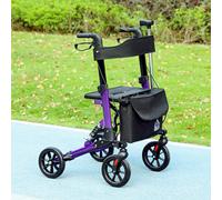 HOMCOM Folding Rollator Walker with Seat, Backrest, Bag, 4 Wheels, Purple