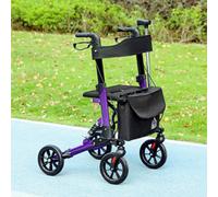 Homcom Folding Rollator Walker With Seat, Backrest, Bag, 4 Wheels, Purple