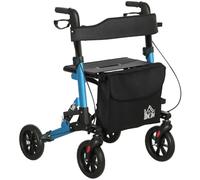 HOMCOM Folding Rollator Walker with Seat, Backrest for Seniors, Blue | Lightweight Walking Frame, Storage Bag, Dual Brakes, Adjustable Handle Height, Suspension System, 4 Wheeled Walker