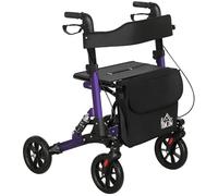 HOMCOM Folding Rollator Walker with Seat, Backrest, Lightweight Walking Frame with Storage Bag, Dual Brakes, Adjustable Handle Height, Suspension System, 4 Wheeled Walker for Seniors, Purple