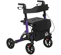 HOMCOM Folding Rollator Walker with Seat, Backrest for Seniors, Purple | Lightweight Walking Frame, Storage Bag, Dual Brakes, Adjustable Handle Height, Suspension System, 4 Wheeled Walker