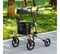 HOMCOM Folding Rollator with Adjustable Handle 4 Wheeled Mobility Walker in Gold HOMCOM Gold