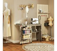Homcom Folding Sewing Table Rolling Craft Table With Drop Leaf Wheels Grey