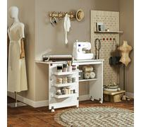HOMCOM Folding Sewing Table Rolling Craft Table with Drop Leaf Wheels - White